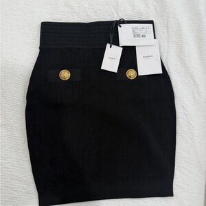 Balmain Black Midi Skirt with Gold Accents NWT